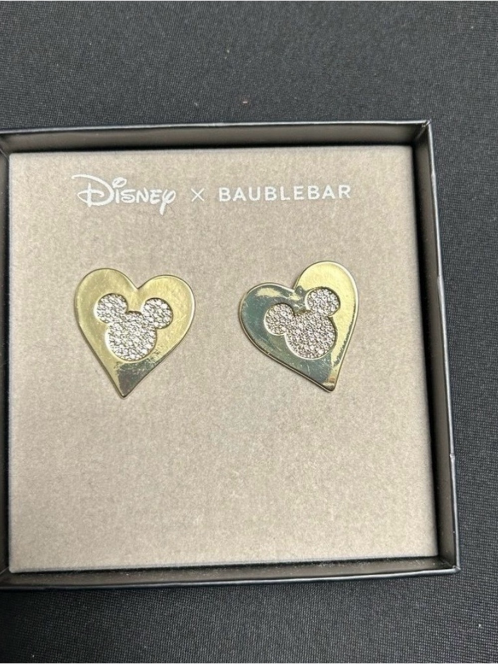 BaubleBar Gold Heart Mickey Crystal Stud Earrings